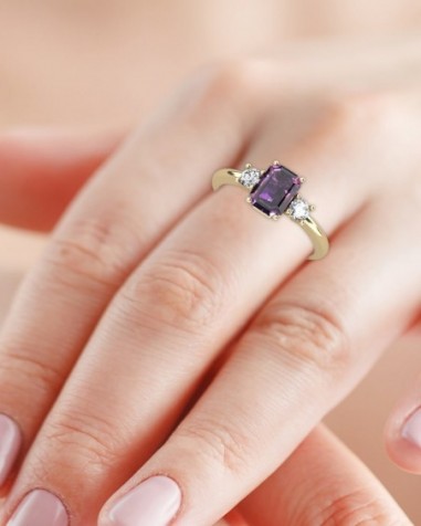 ANILLO ORO AMATISTA OCTOGONAL 7X5