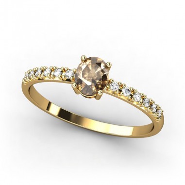 ANILLO ORO TOPACIOS BLANCOS Y CUARZO FUME