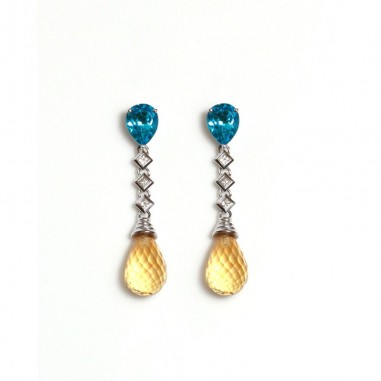 PENDIENTES ORO DIAMANTE 0,25 CT TOPACIO CITRINO