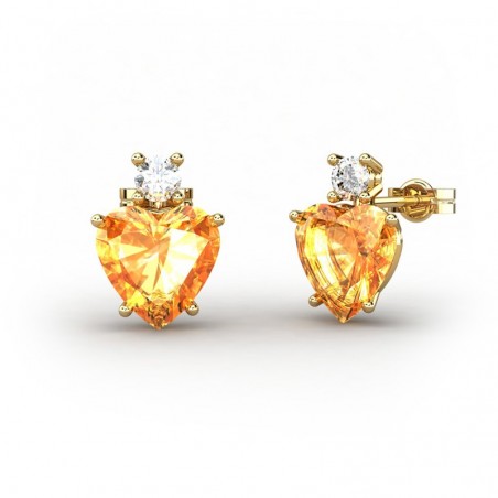 PENDIENTES ORO CITRINO CORAZON 8X8