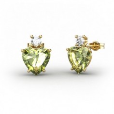 PENDIENTES ORO TOPACIO Y OLIVINA CORAZON 8X8