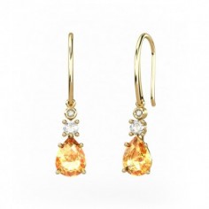 PENDIENTES ORO DIAMANTE 0,02CT CITRINO PERA 8X6