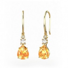 PENDIENTES ORO DIAMANTE 0,02CT CITRINO PERA 9X7
