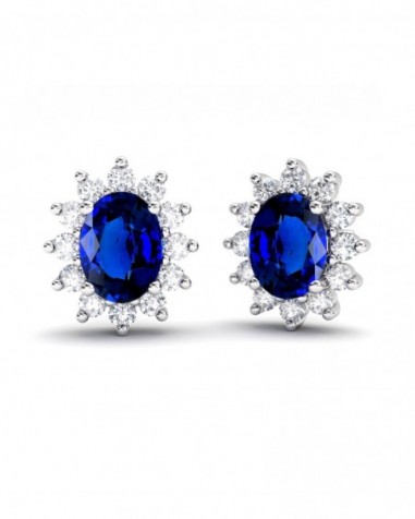PENDIENTES ORO DIAMANTES 0.91 CT ZAFIRO 8X6MM