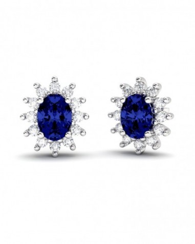 PENDIENTES ORO DIAMANTES 0.62 CT ZAFIRO 7X5MM