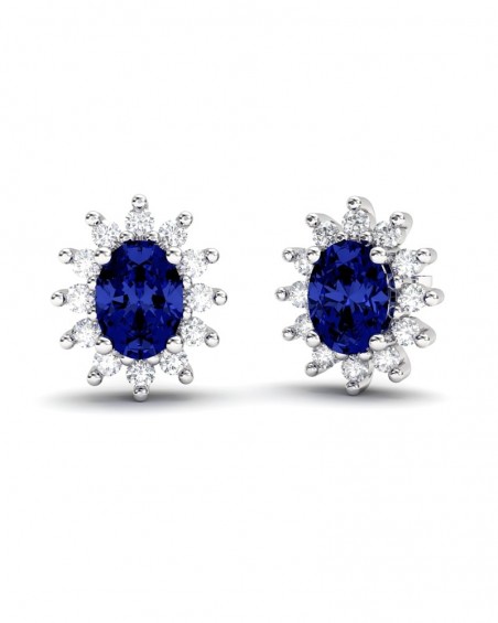 PENDIENTES ORO DIAMANTES 0.62 CT ZAFIRO 7X5MM