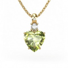 COLGANTE ORO DIAMANTE 0,01 CT OLIVINA CORAZ 9X9