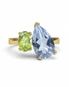ANILLO ORO TOPACIO AZUL Y PERIDOTO