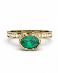ANILLO ORO DIAMANTES 0,16 CT ESMERALDA