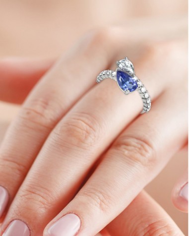 ANILLO ORO DIAMANTES 0,49 CT Y TANZANITA